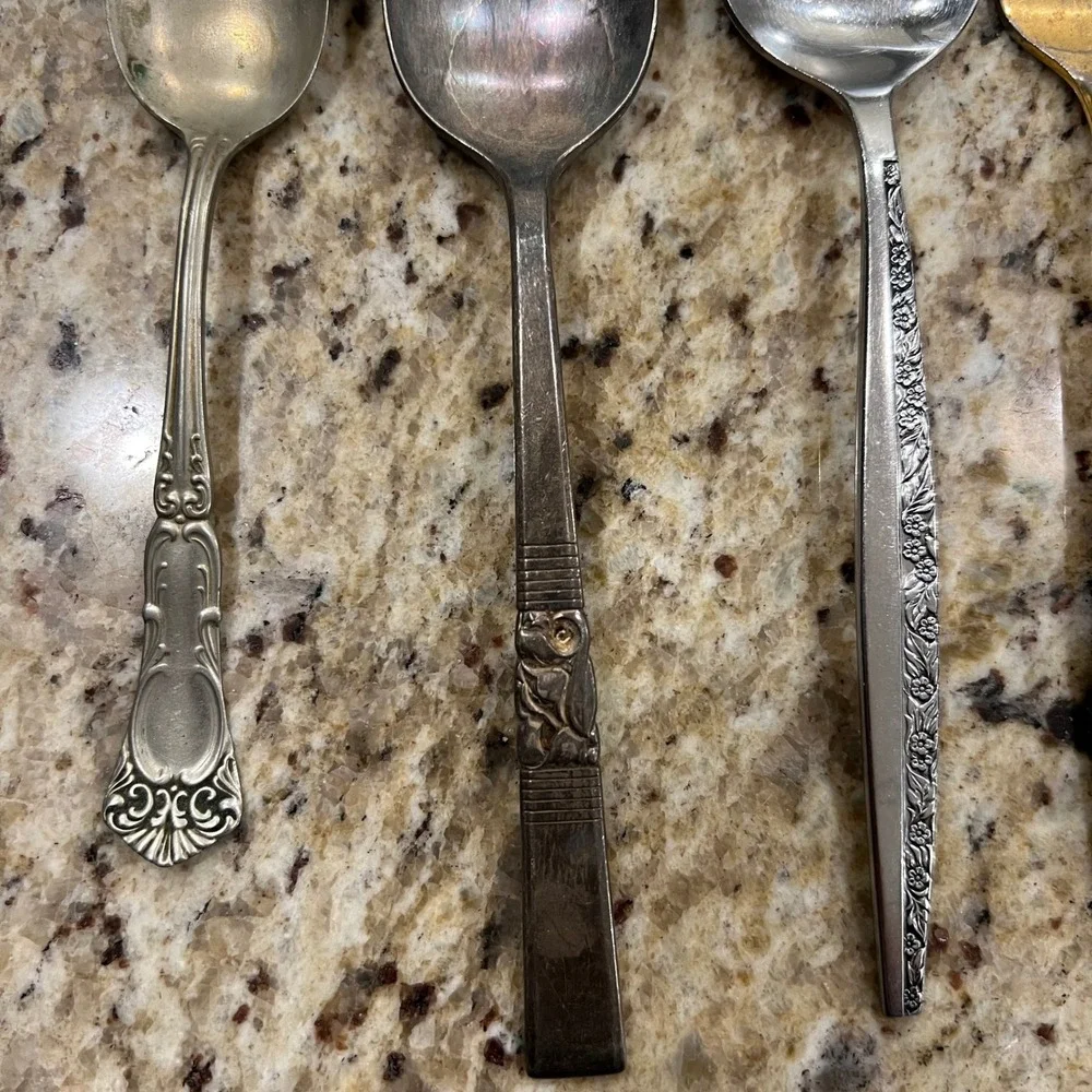 Vintage Mismatched Flatware Lot 8pc someSilverplate Gold Tone Floral Spoons Fork